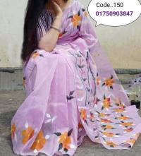 হাফসিল্ক শাড়ীতে হ্যান্ডপ্রিন্ট তুলির কাজ করা
