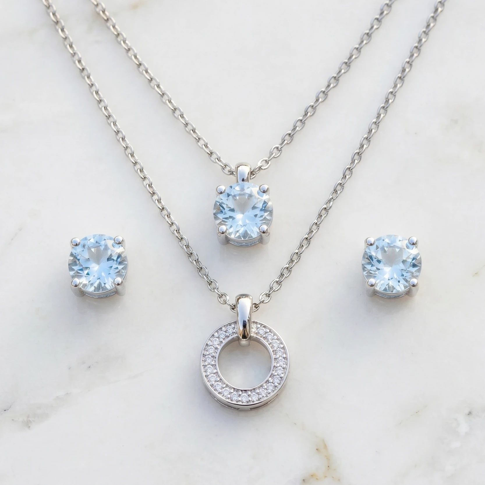 Necklace With Matching Radiant Crystal Stud Earrings.