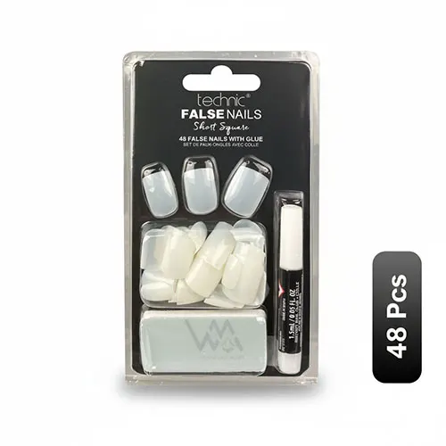 Technic Cosmetics Short Square False Nails Plus Glue 48 Pcs