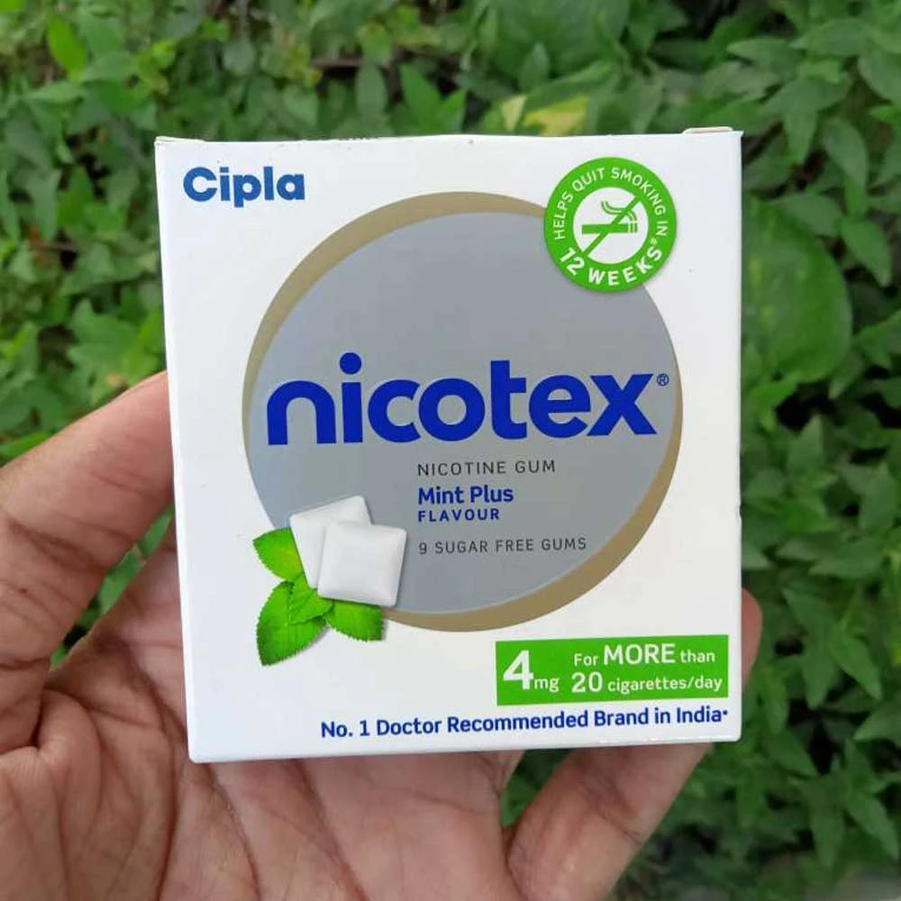 Cipla Nicotex Nicotine Sugar Free Mint Plus Gums 4Mg 12 Gums Each Pack | Helps To Quit Smoking - Who | Approved Therapy
