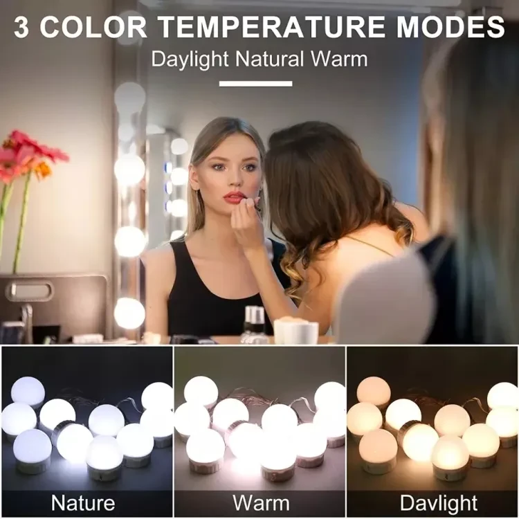 12v dressing table usb kit beauty mirror light 3 color 10 bulb dimming makeup lamp led hollywood fill cosmetic light