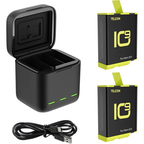 TELESIN LED Storage Battery Charger Box with 2 Batteries for GoPro HERO 9 10 11