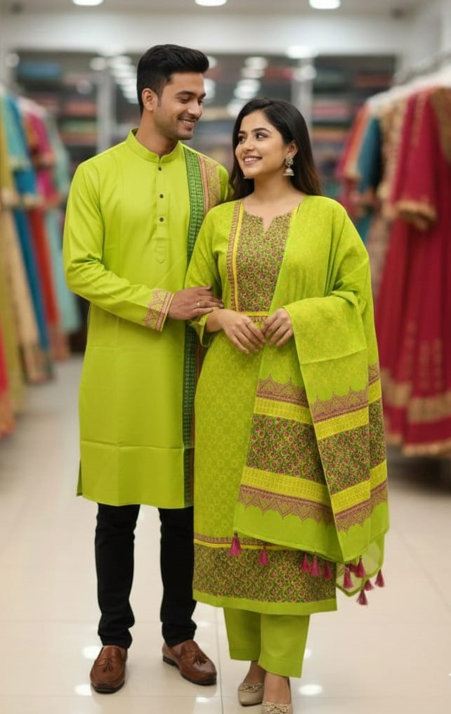 Panjabi Three Piece Couple Set