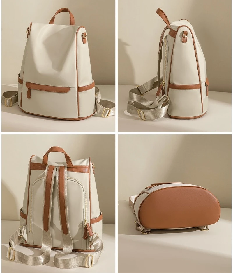 New Design Women Backpack Nylon Waterproof Anti-Theft Travel Bagpack(Apricot)