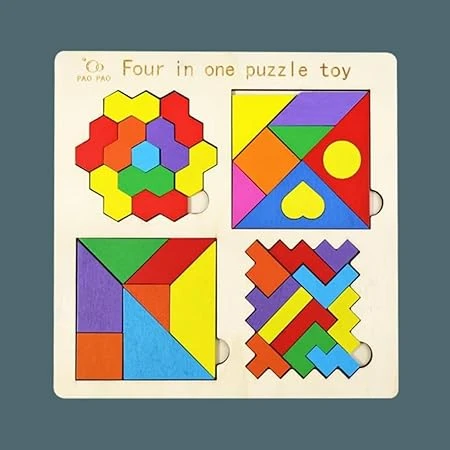 Futuristic Fashion Wooden 4-in-1 Montessori Tangram Puzzle Set