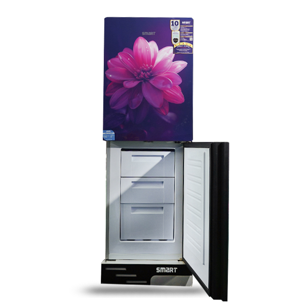SMART Glass Door Refrigerator SER-196BS – 196 Liter | Fireworks Lily Flower Design | Bottom Mount Fridge