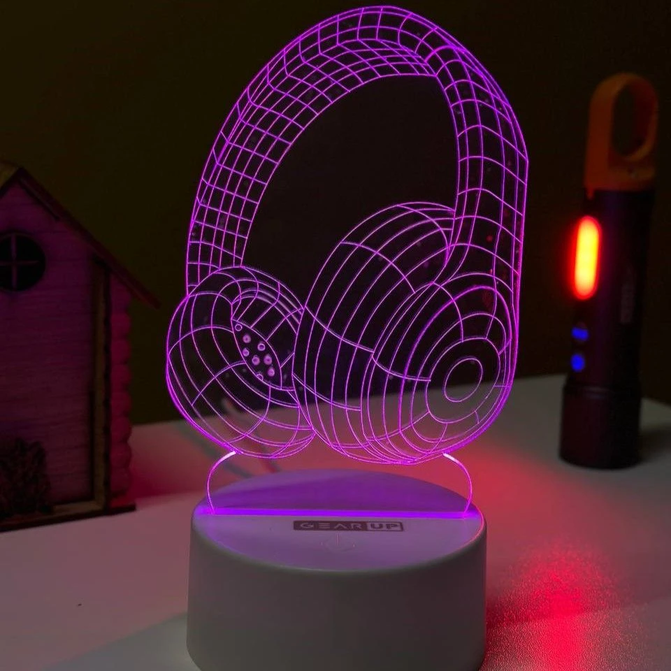 GearUP Acrylic Multicolor Night Lamp (Headphone)- BLACK – 20 pcs