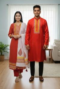 Panjabi Three Piece Couple Set