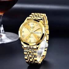 Butter Fly Lock OLEVS 9931G New Exclusive Design Quartz Watch for Men Golden
