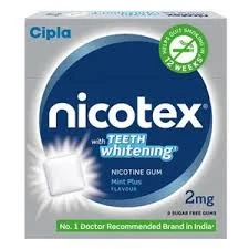 Cipla Nicotex Nicotine Sugar Free Mint Plus Gums 2Mg 12 Gums Each Pack - Helps To Quit Smoking - Who - Approved Therapy