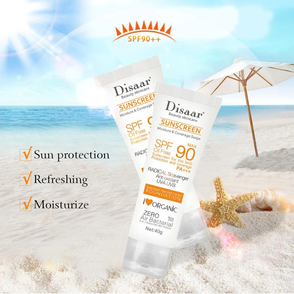 Disaar SPF90 Oil-Free Sunscreen Cream 40g | Instant Protection UVA UVB Foundation PA+++
