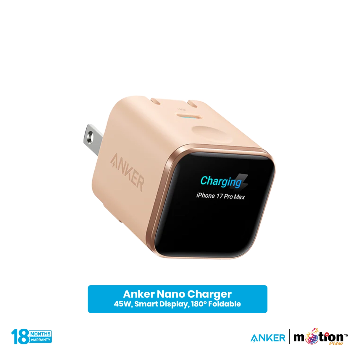 Anker Nano 45W Charger (Smart Display, 180Â° Foldable) -CN