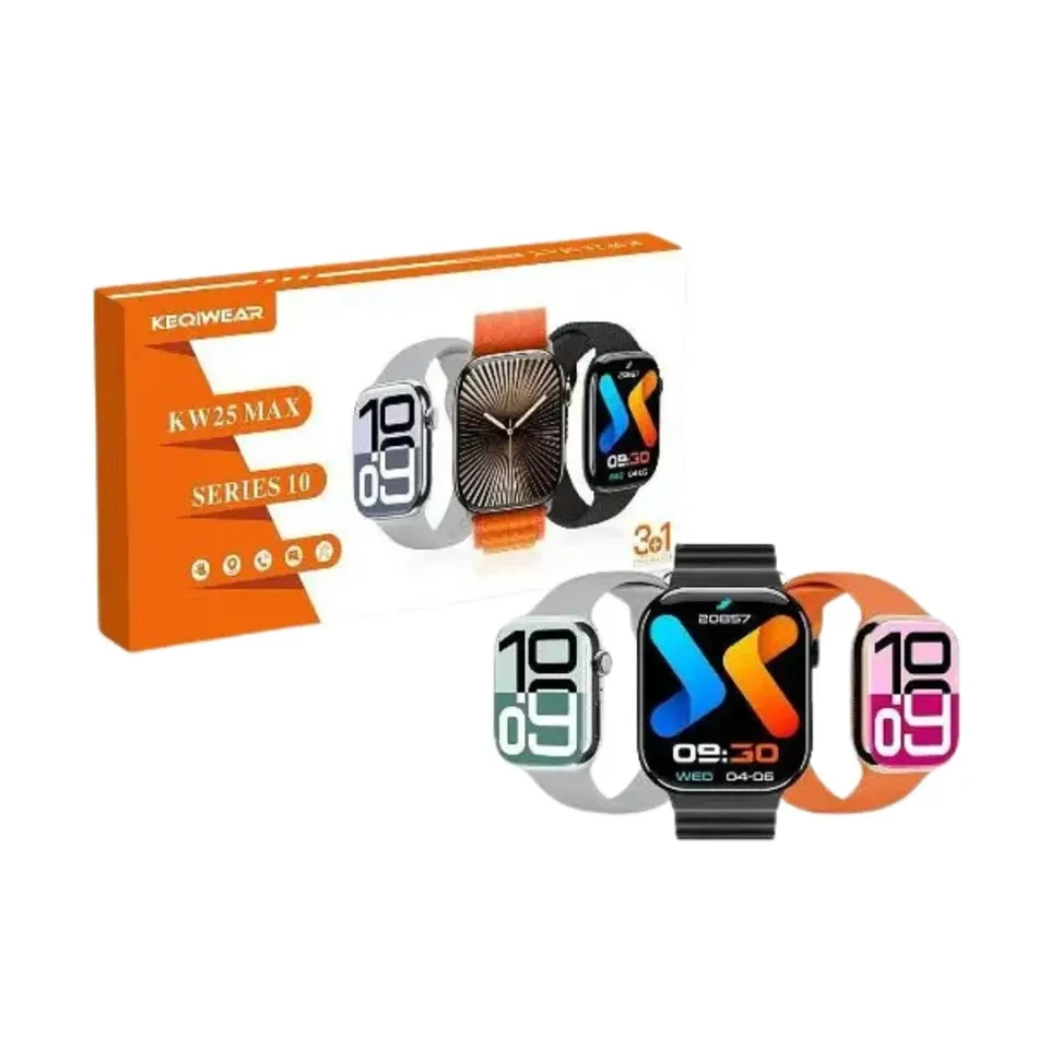 Keqiwear Kw 25 Max Smart Watch With Hd Display And 3 Straps