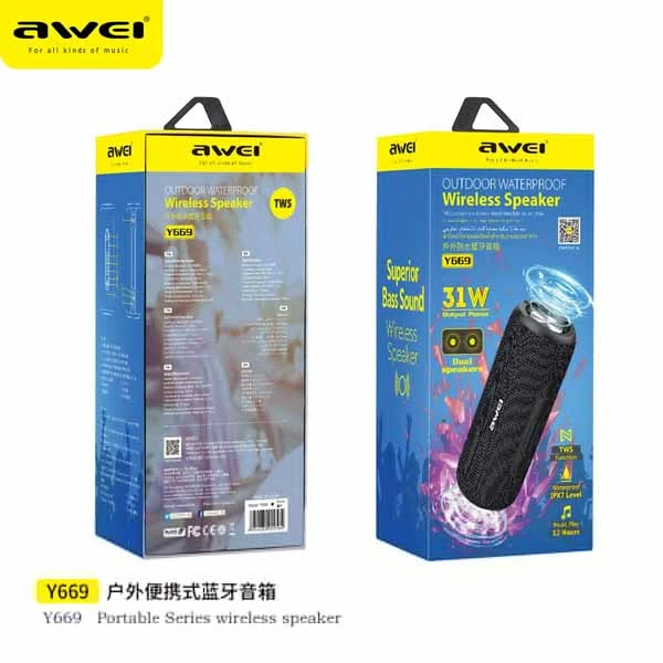 Awei Y669 Bluetooth TWS Waterproof Outdoor Dual Speaker (31W)