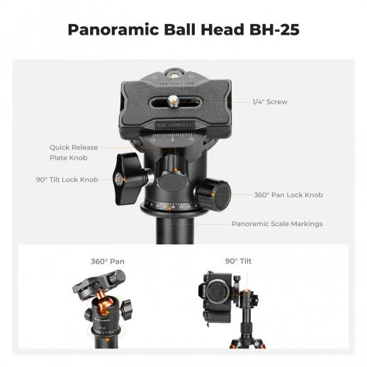 K&F Concept 20.5" Mini Desktop Tripod – 360° Ball Head, 6KG Load Capacity, Quick Release Plate KF09.150