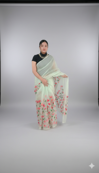 Handloom semi moslin saree