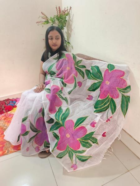 handloom semi moslin saree
