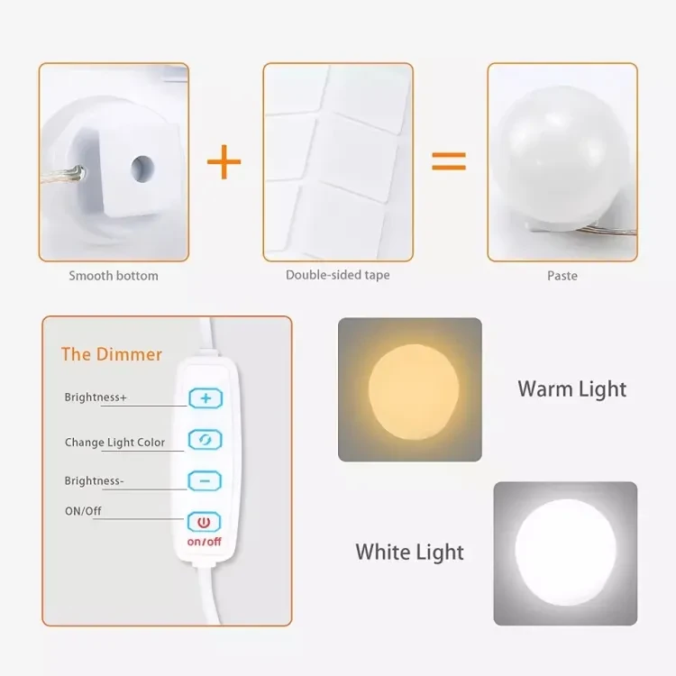 12v dressing table usb kit beauty mirror light 3 color 10 bulb dimming makeup lamp led hollywood fill cosmetic light