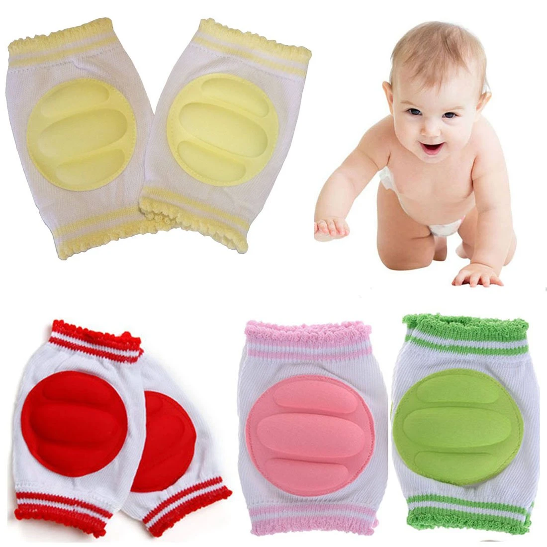 1 Pair (2pcs) Multicolor Baby Knee Pads Foam Pads Soft Cotton - Non Slip Pads for Crawling Infants / Toddlers / Baby Knee & Elbow Pads Protector Safety Pads for Baby Boy & Girl