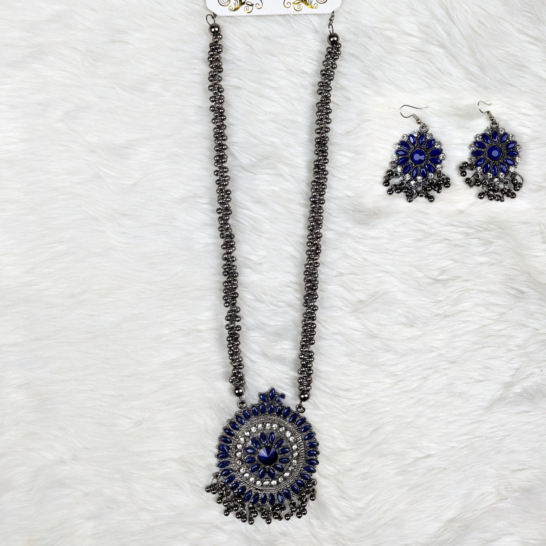 Antique Oxidized Necklace & Earrings Set – (Multiple Colors Available)