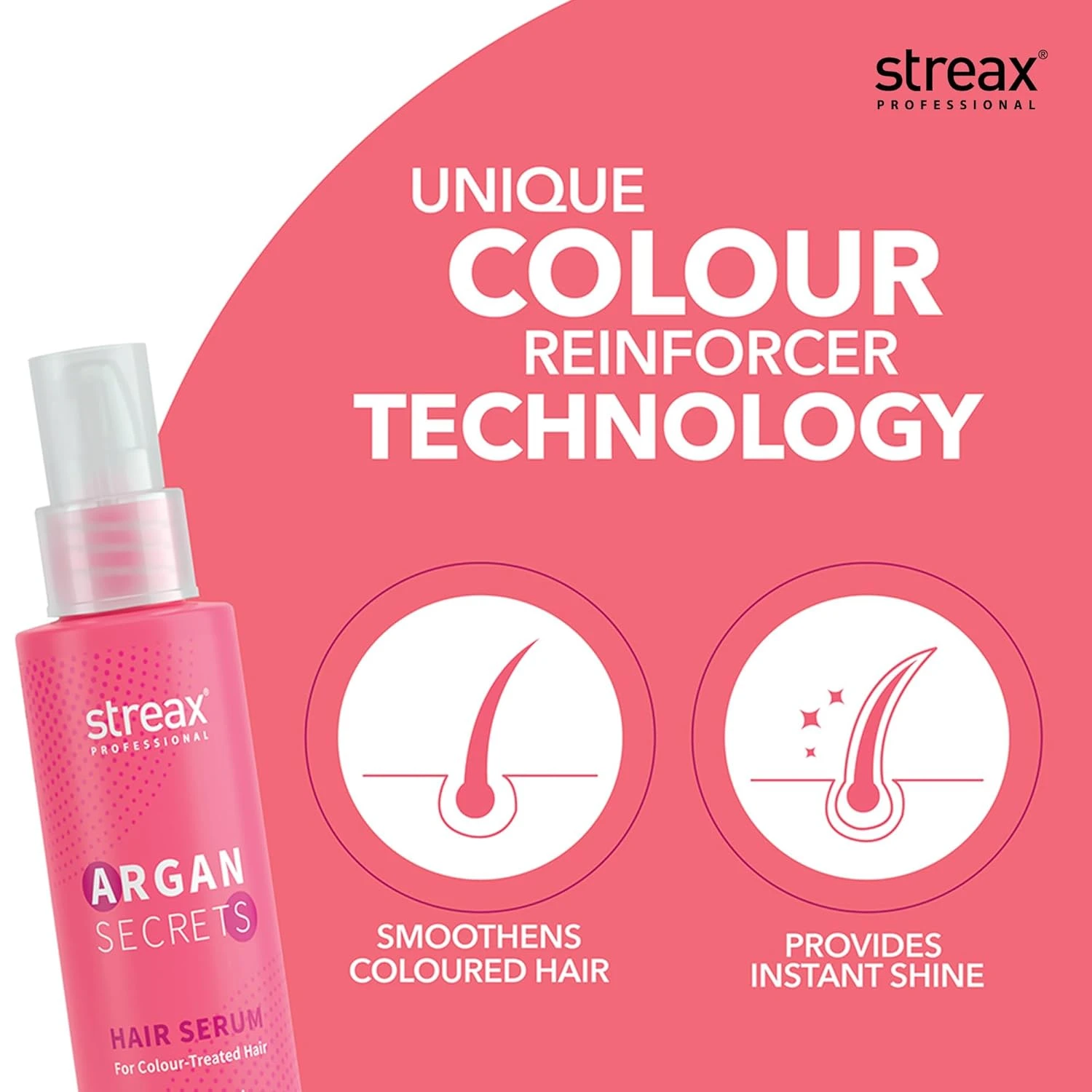 Streax Professional 100ml Argan Secrets Colour Protect Hair Serum for Women | Enriched with Argan Oil & UV Filter | Prevents Frizz | Provides Instant Shine & Smoothness | Enhances Radiance of Hair
