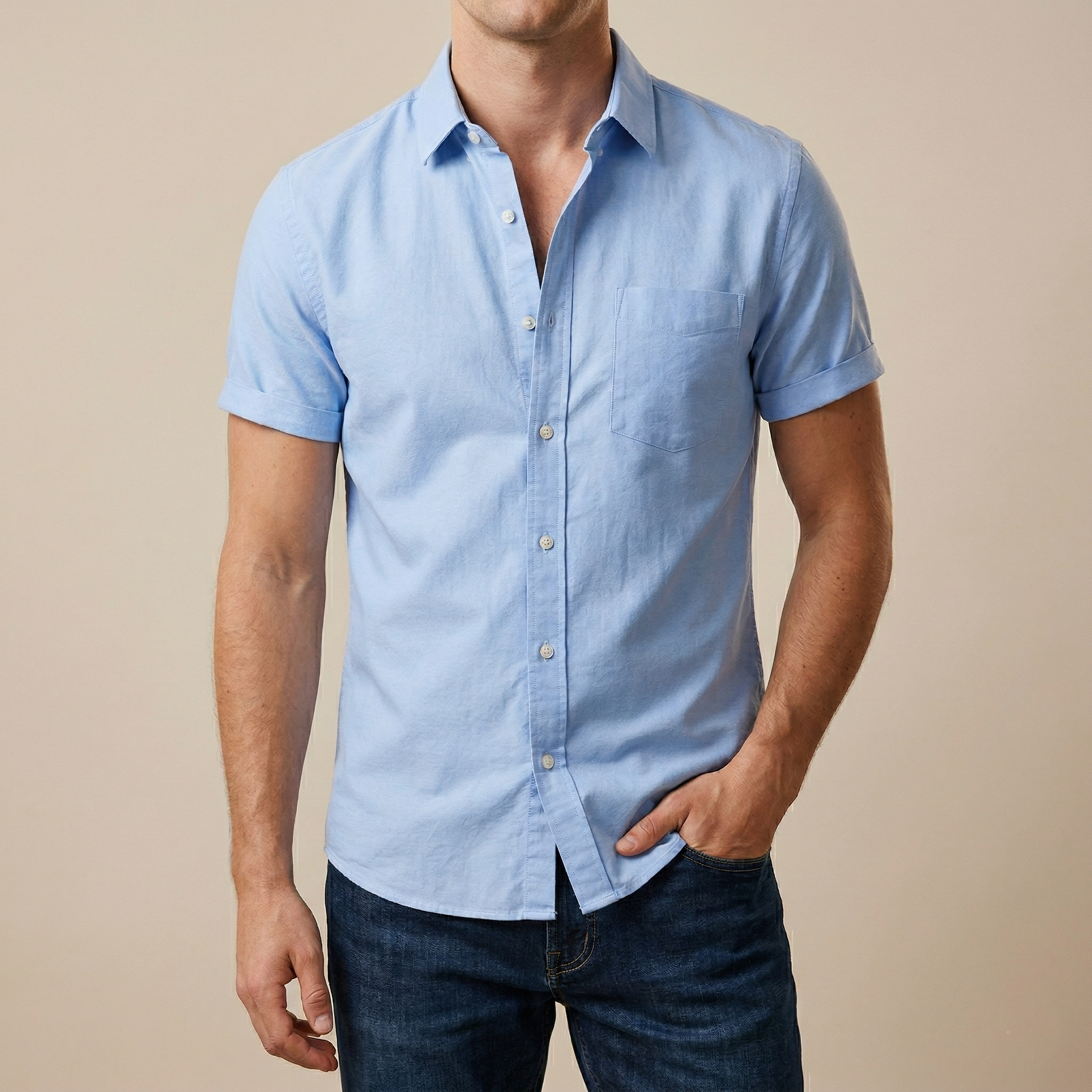 Men's Stylish Half Sleev Casual Solid Shirt ( SKy )