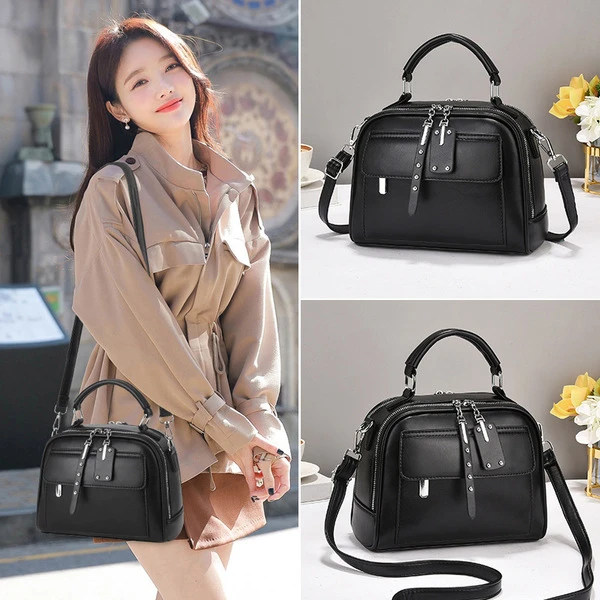 High end ladies' handbag multi-layer large capacity commuting bag(Black)