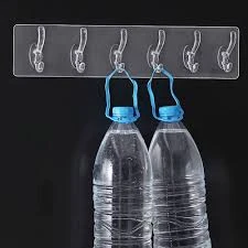 Transparent double 6 hook adhesive hanger for kitchen and bathroom