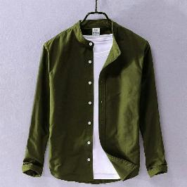 Men's Solid Colour Ban color Shirt (olive)