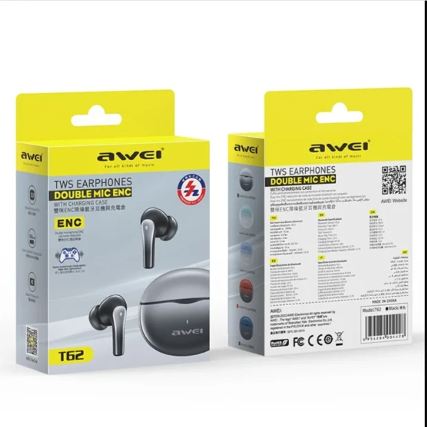 AWEI T62 ENC True Wireless Earphone Double MIC ( 6 Month Official Warranty )