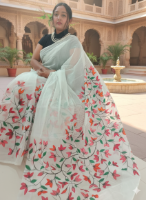 Handloom semi moslin saree